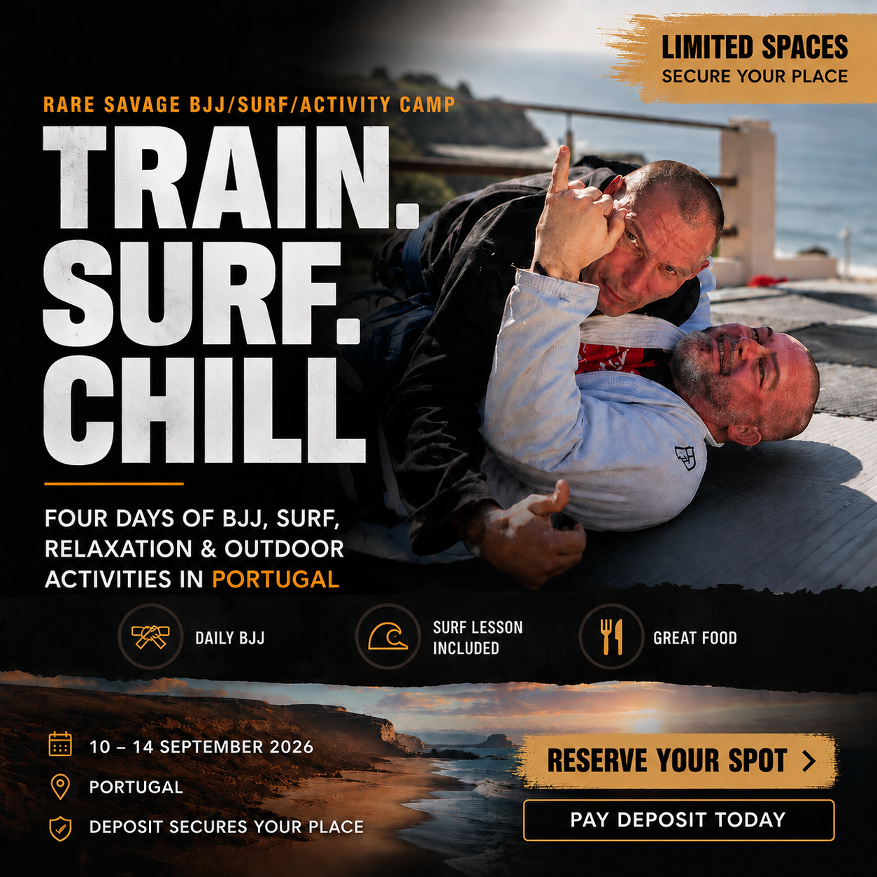 RARE SAVAGE BJJ/SURF/ACTIVITY CAMP PORTUGAL 10-14 September